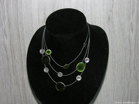 Ketting 3 lijnen met epoxy, 38cm, zilverkleur-groen