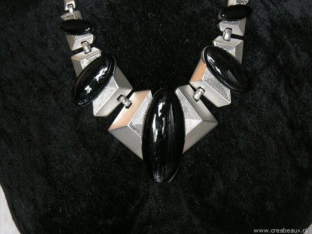 Ketting grote ornamenten, 50cm, zilverkleur-zwart